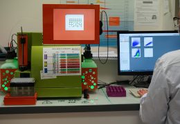 Scientist performing a flow cytometry analysis in the laboratory